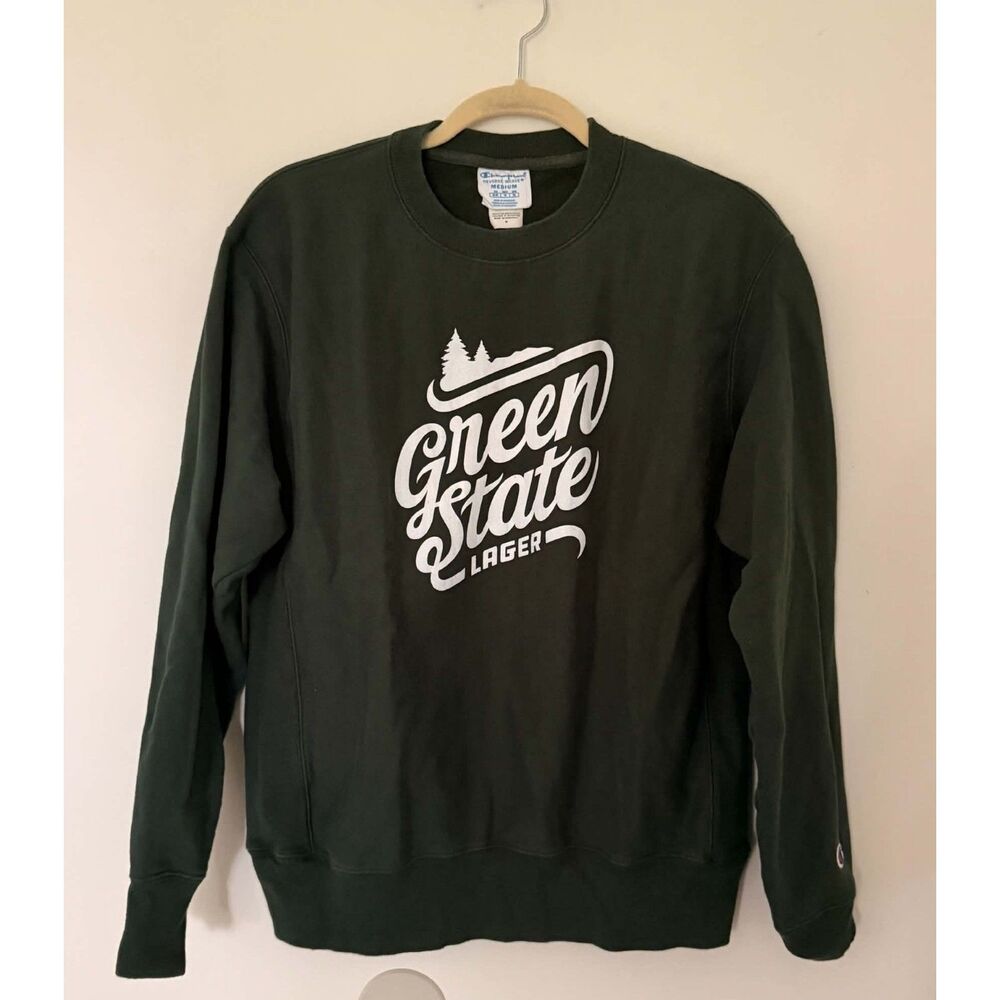 Champion VTG 90s Green Reverse Weave Graphic Sweatshirt Pullover Gorpcore Top M